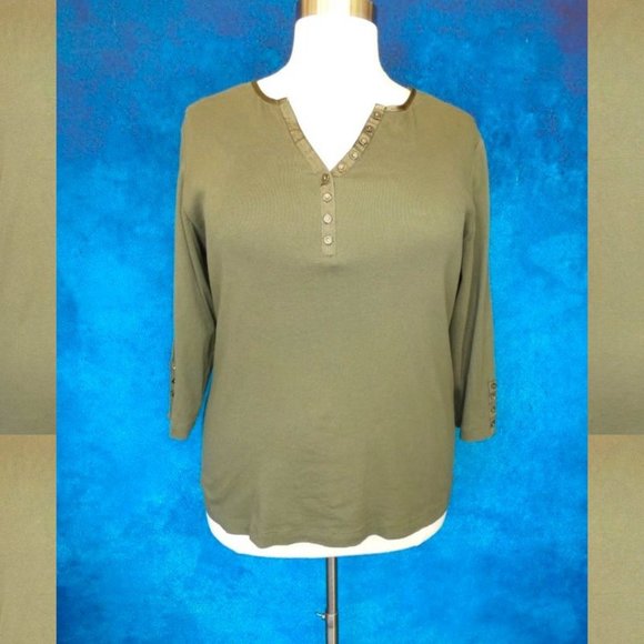 Dress Barn Army Green Henley Top 2X - Picture 1 of 8